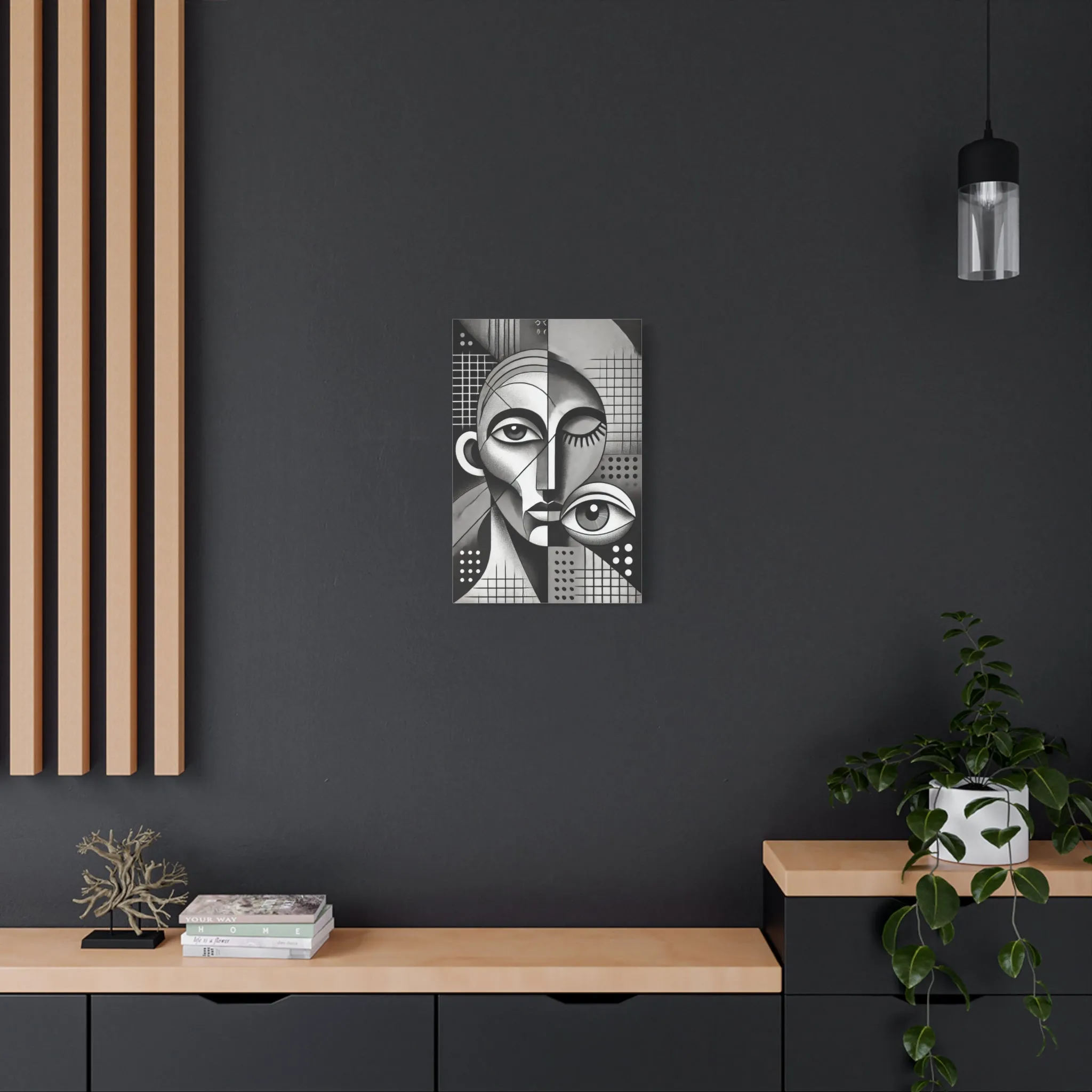 Cubism Abstract Portrait Black and White Canvas Print