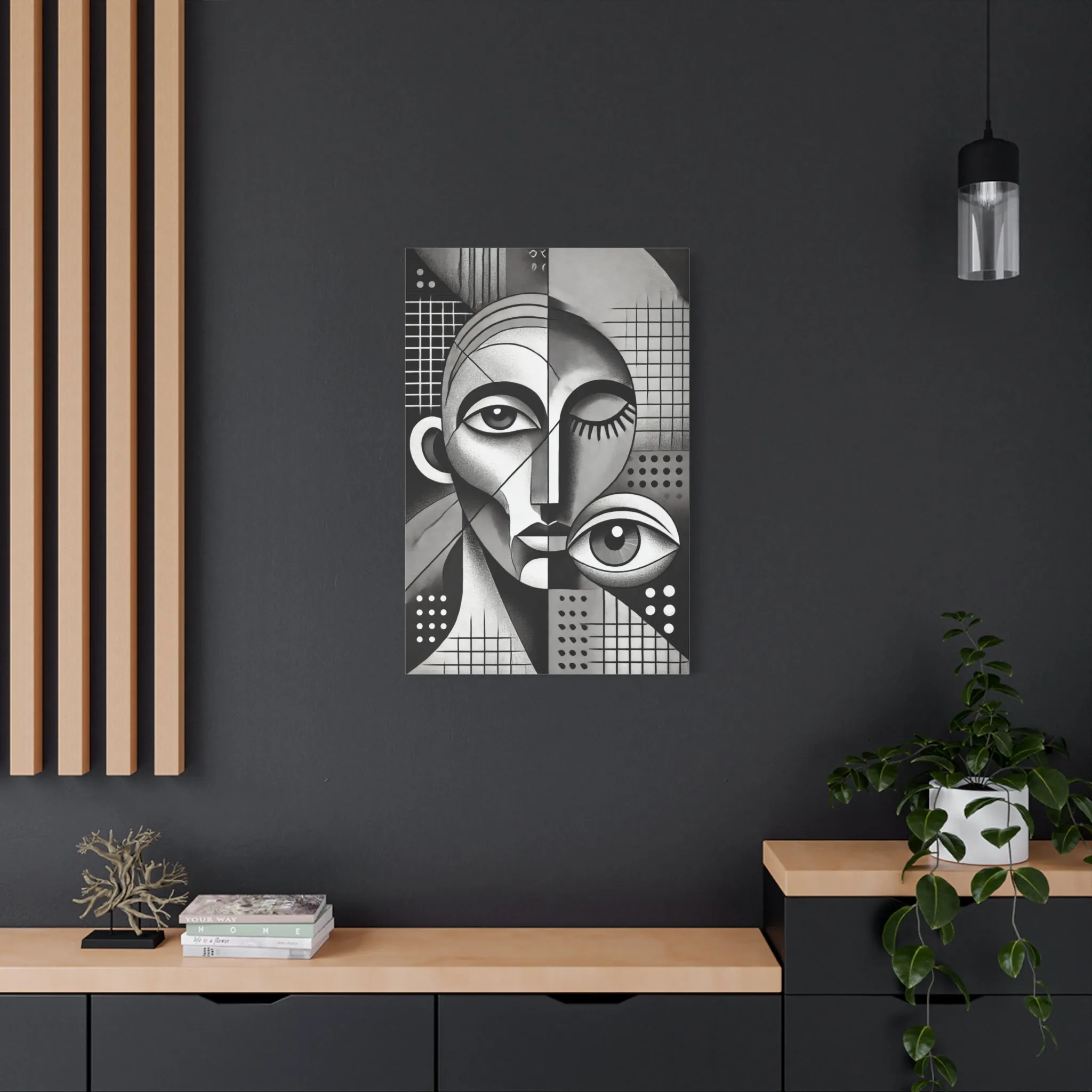 Cubism Abstract Portrait Black and White Canvas Print