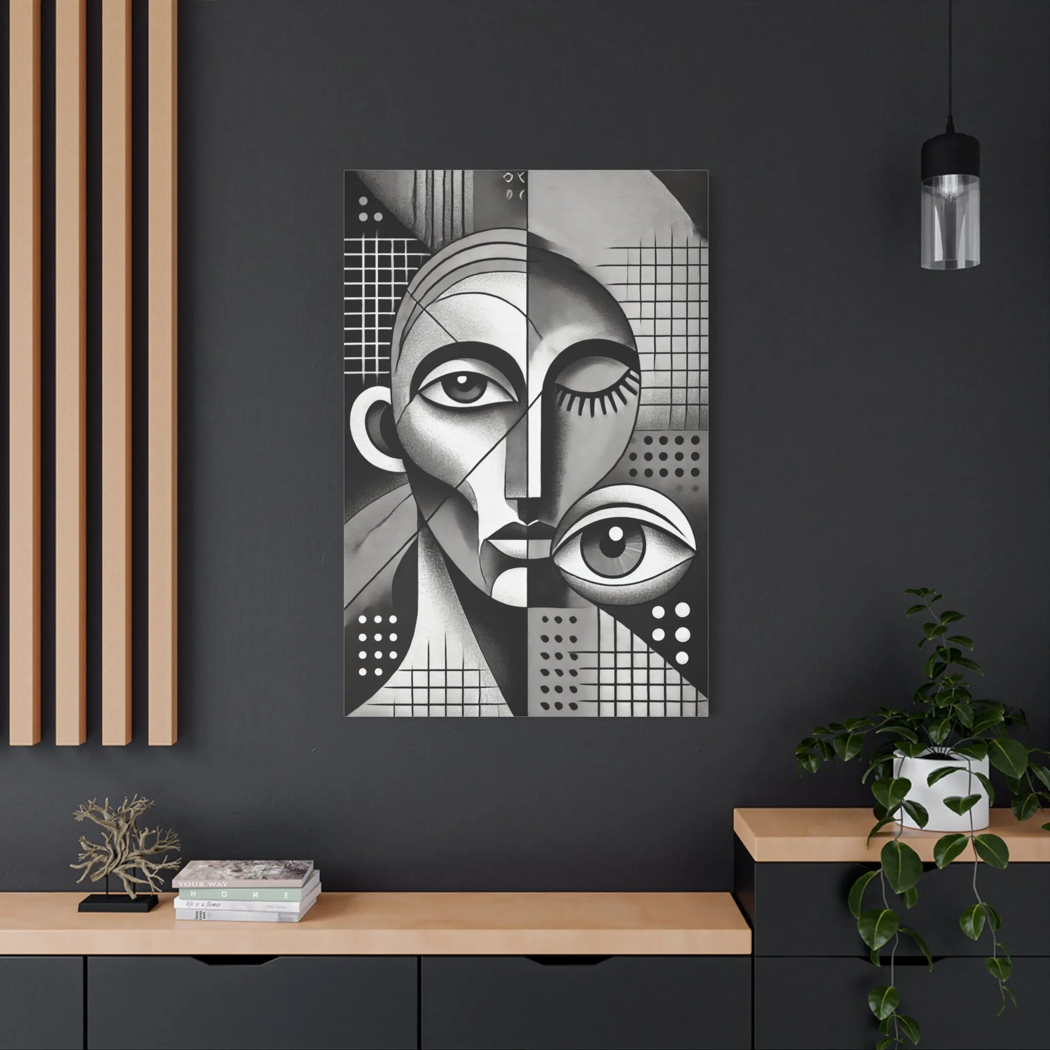 Cubism Abstract Portrait Black and White Canvas Print