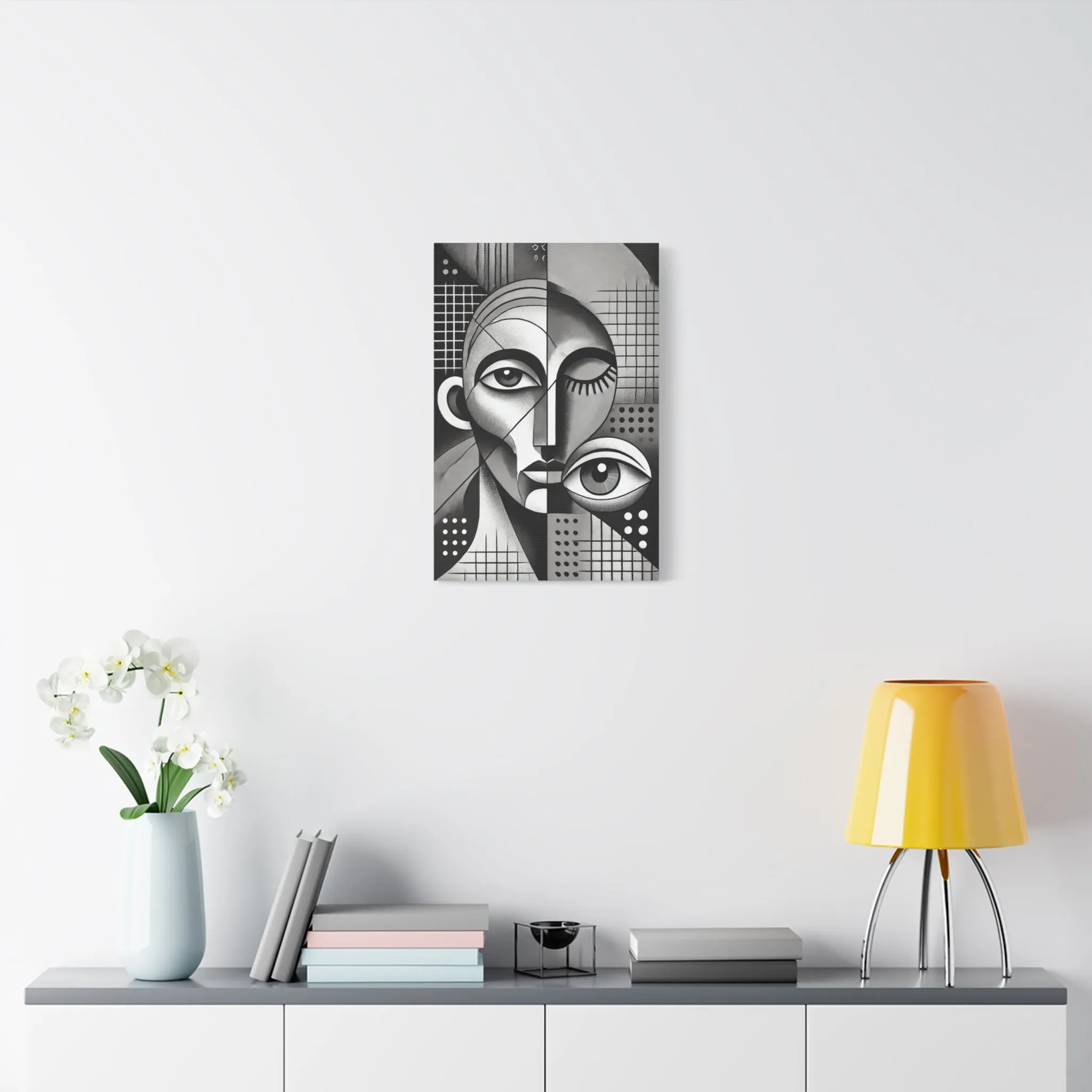 Cubism Abstract Portrait Black and White Canvas Print