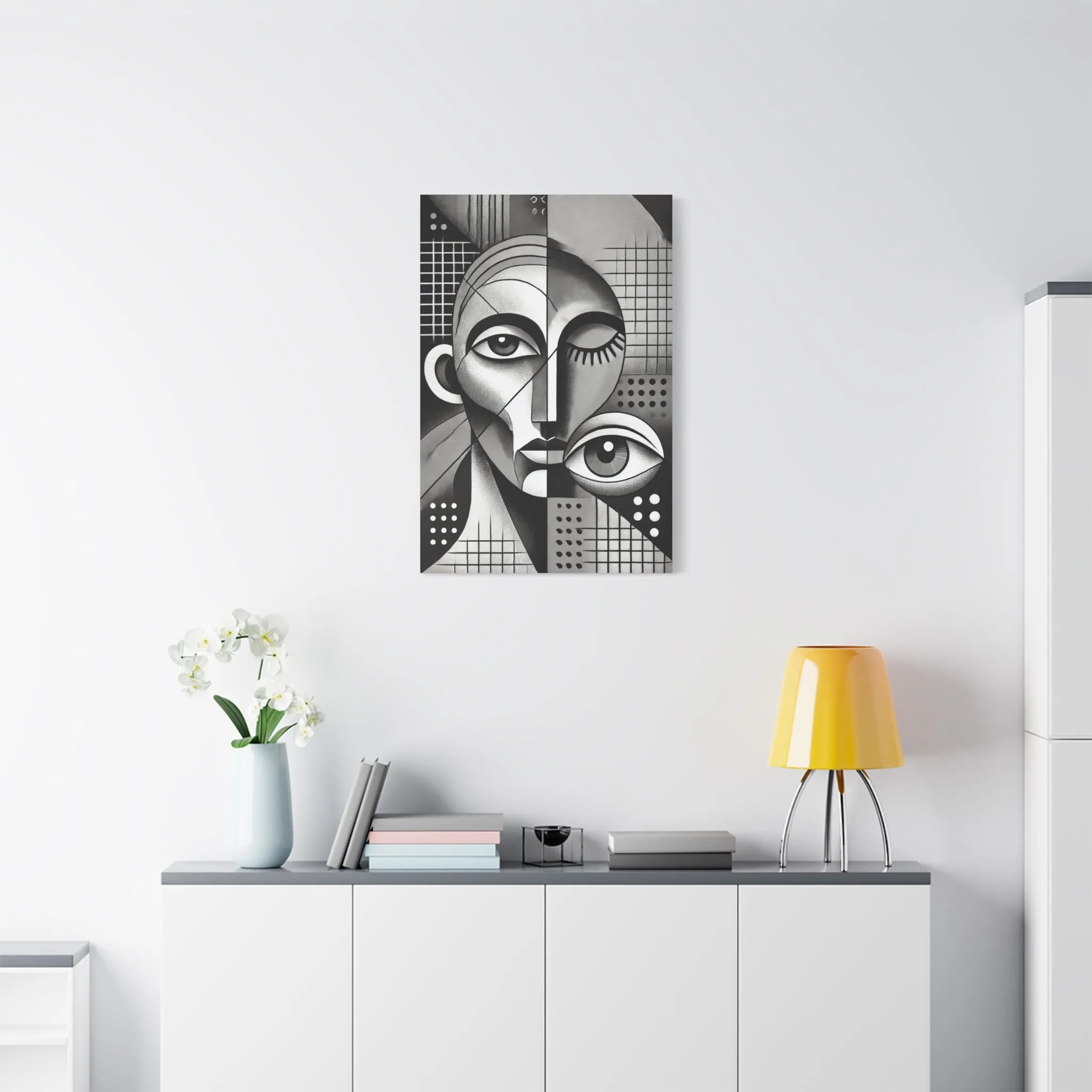 Cubism Abstract Portrait Black and White Canvas Print