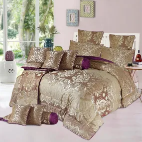 Damask 14 Pcs Palachi Velvet Pink Bed Set (Filled Comforter)