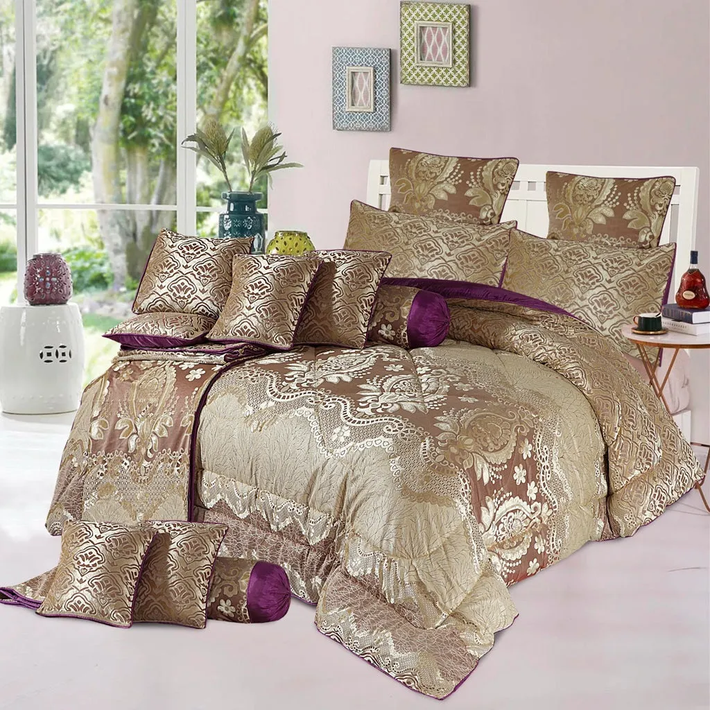 Damask 14 Pcs Palachi Velvet Pink Bed Set (Filled Comforter)