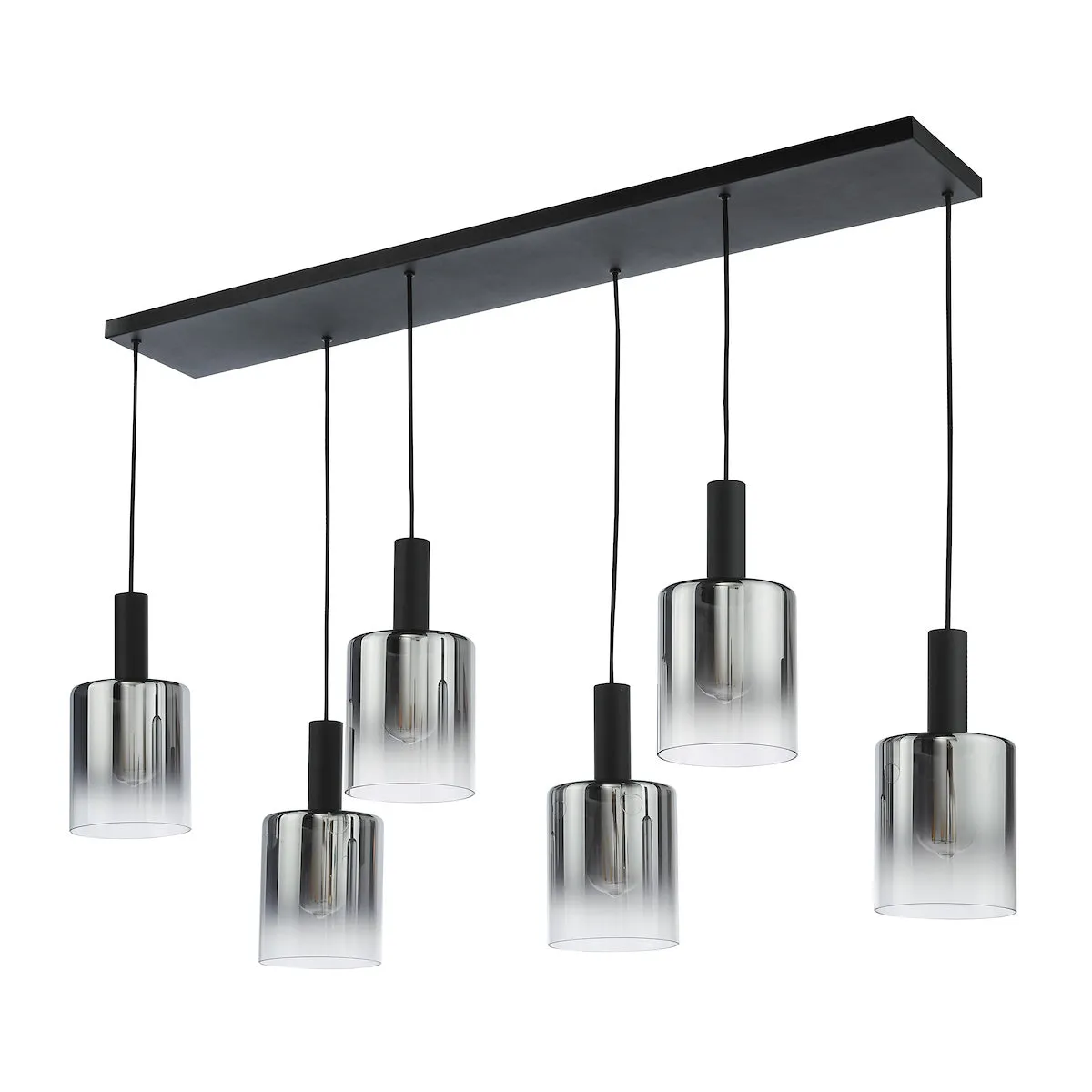 Dar Savannah 6 Light Bar Pendant Matt Black and Smoked Glass