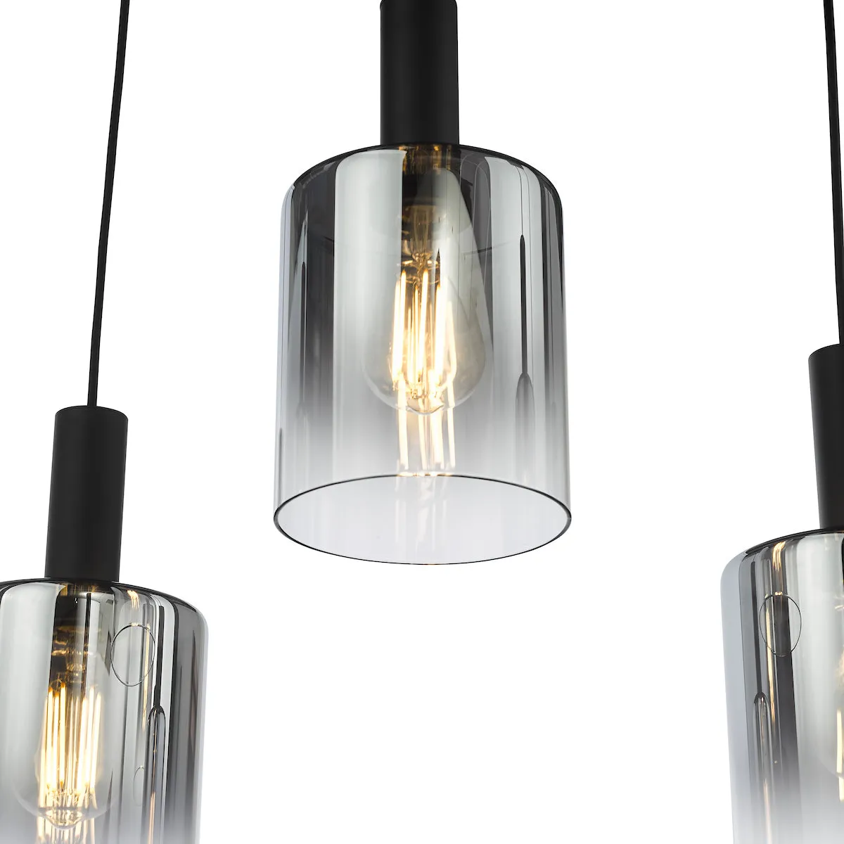 Dar Savannah 6 Light Bar Pendant Matt Black and Smoked Glass