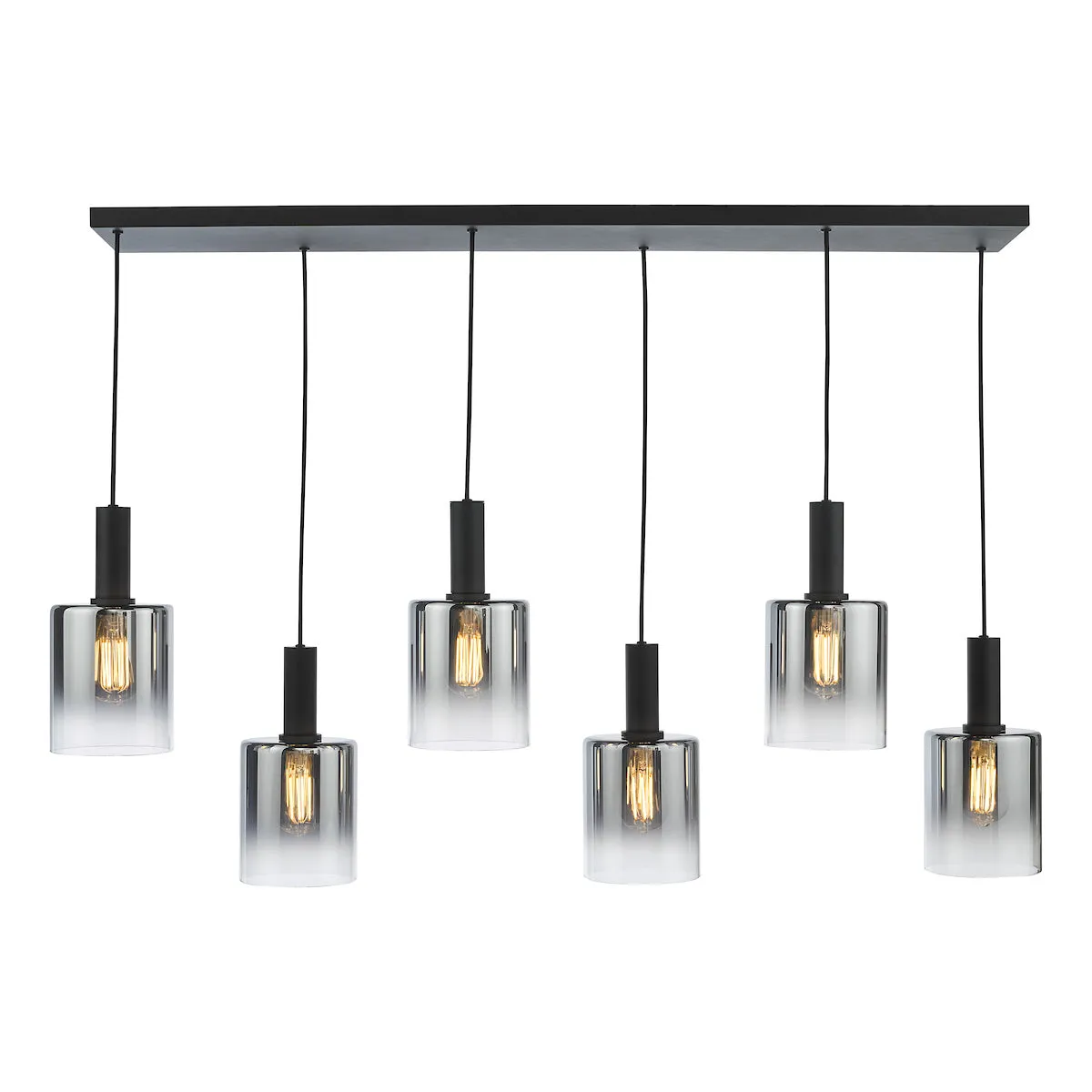 Dar Savannah 6 Light Bar Pendant Matt Black and Smoked Glass