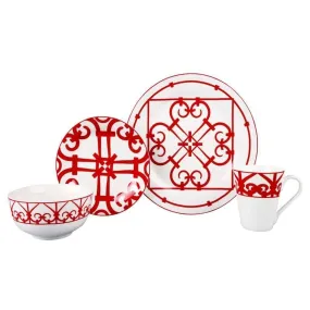 Dinnerware Set 16pc Red Round Shape Printed