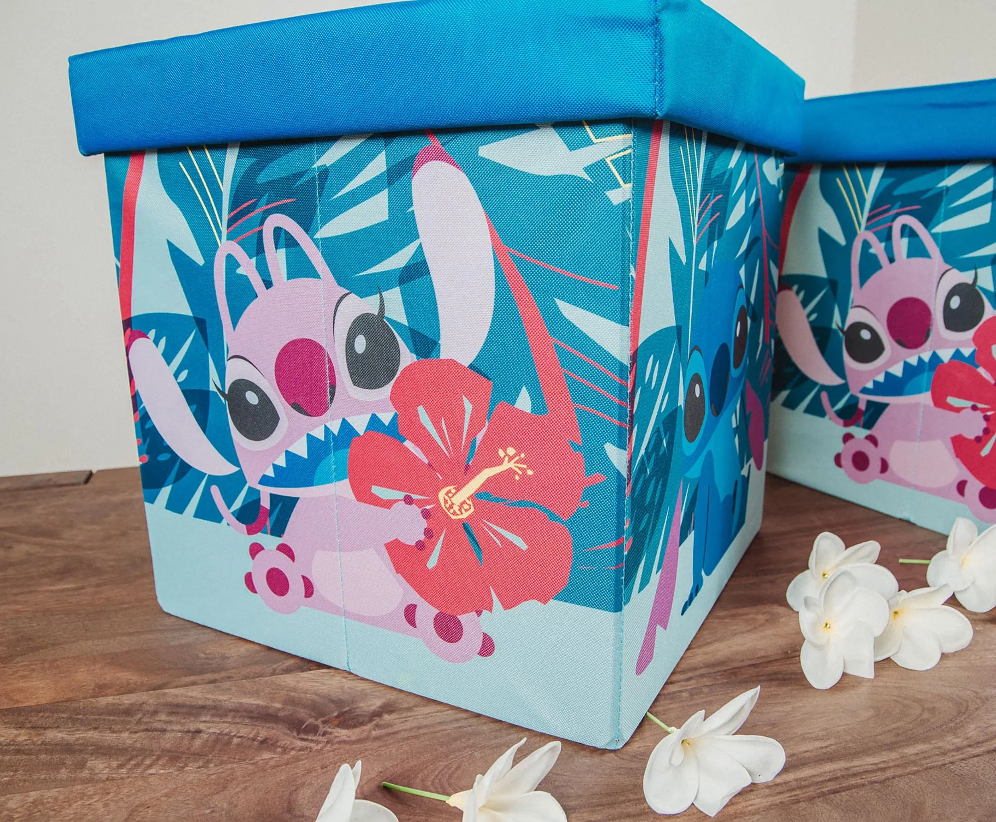 Disney Stitch and Angel 15-Inch Storage Bin Cube Organizers with Lids | Set of 2