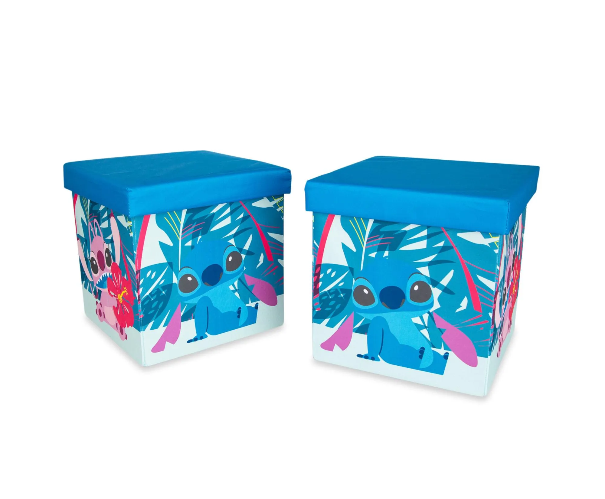 Disney Stitch and Angel 15-Inch Storage Bin Cube Organizers with Lids | Set of 2