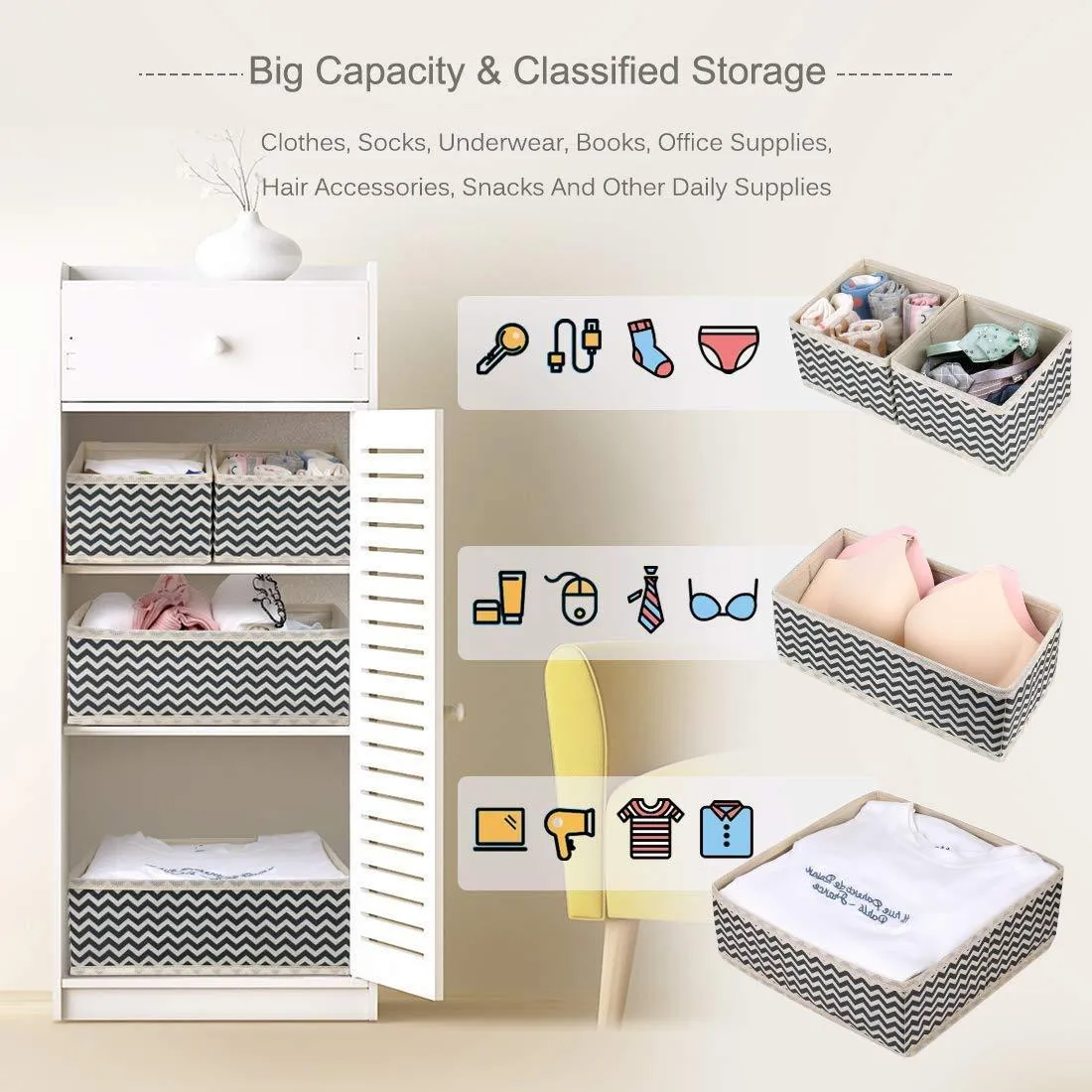 Dresser Drawer Organizer, 8 Pcs Foldable Storage Box Fabric Closet Storage Cubes Clothes Storage Bins Drawer Dividers Storage Baskets for Bras Socks Underwear Accessories Home Office Bedroom