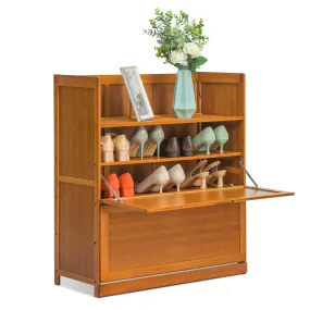 Drop Down Door Entryway Shoe Cabinet - Shelf Top - Brown