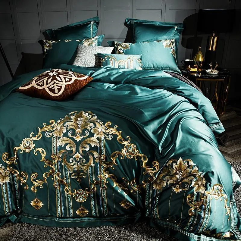 Embroidery Bed Sheet Set - GREEN