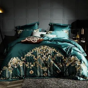 Embroidery Bed Sheet Set - GREEN