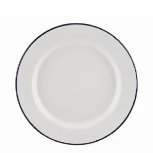 Enamel Wide Rim Plate White & Blue Rim 22cm