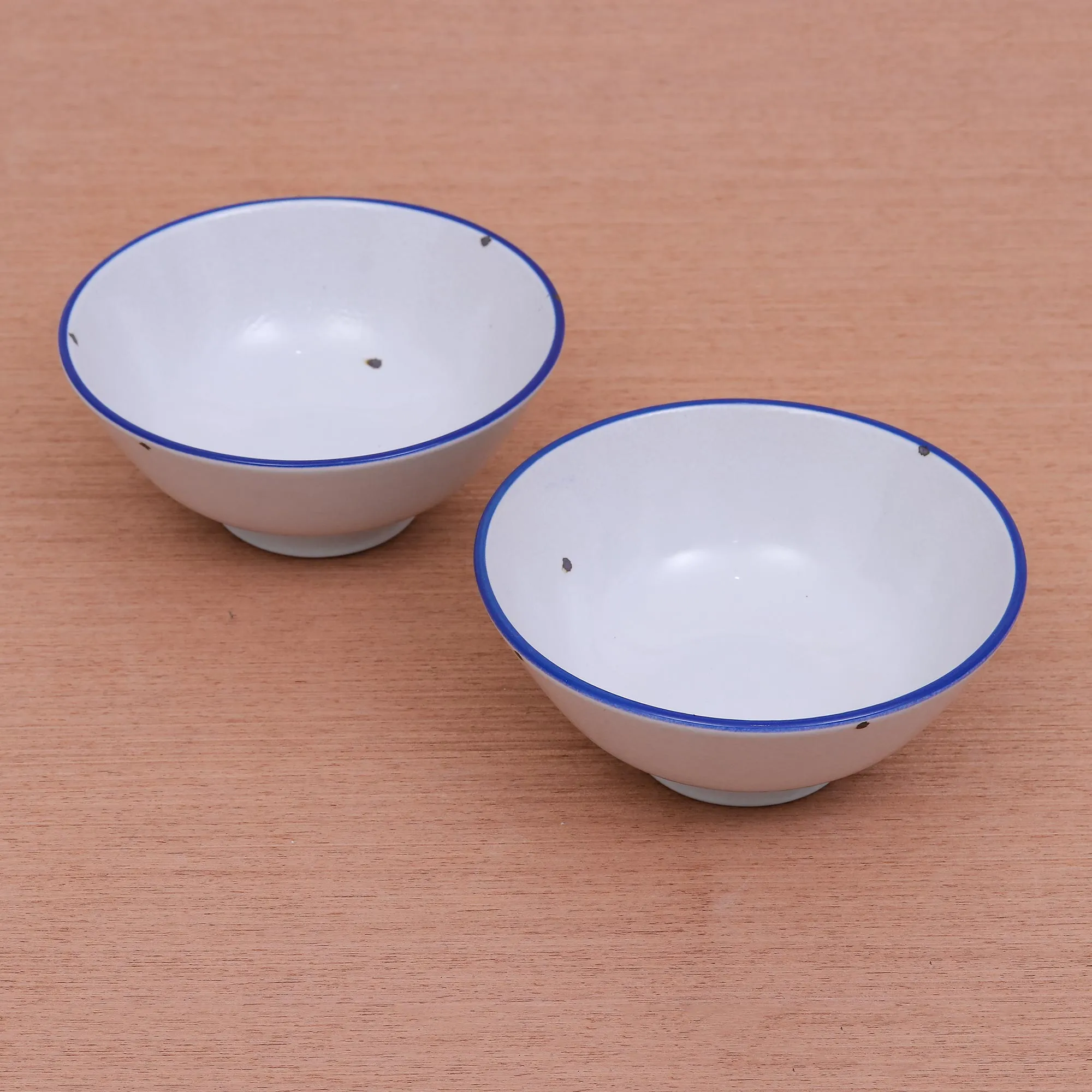 Enamelware-Look Ceramic Bowls from Thailand (Pair) - Rustic Charm | NOVICA