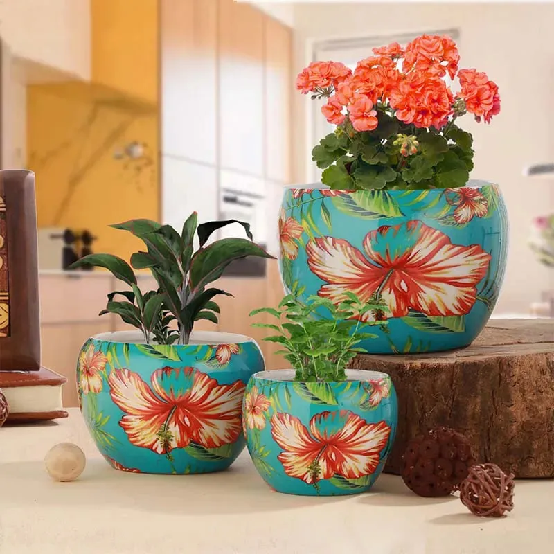 Floral Finished Elegant Table Top Planters | Set of 3 | Plant Not Included