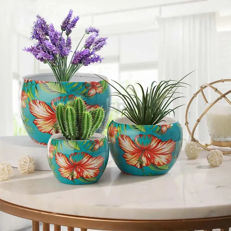 Floral Finished Elegant Table Top Planters | Set of 3 | Plant Not Included