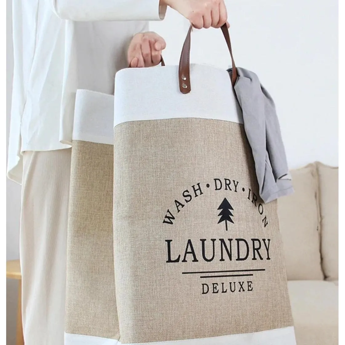 Foldable Canvas Laundry Bag Basket