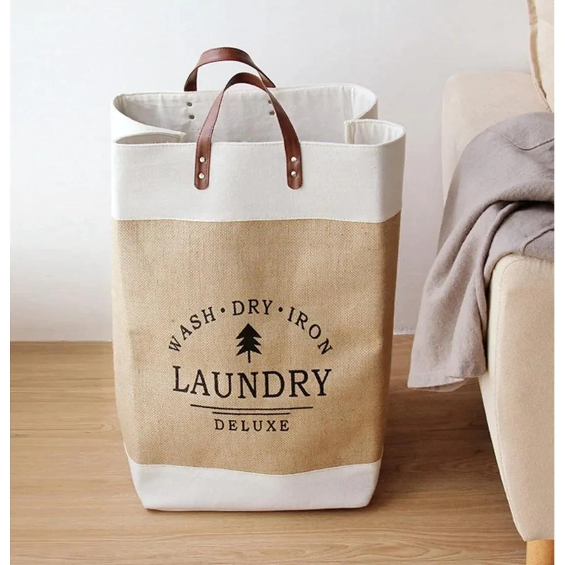 Foldable Canvas Laundry Bag Basket