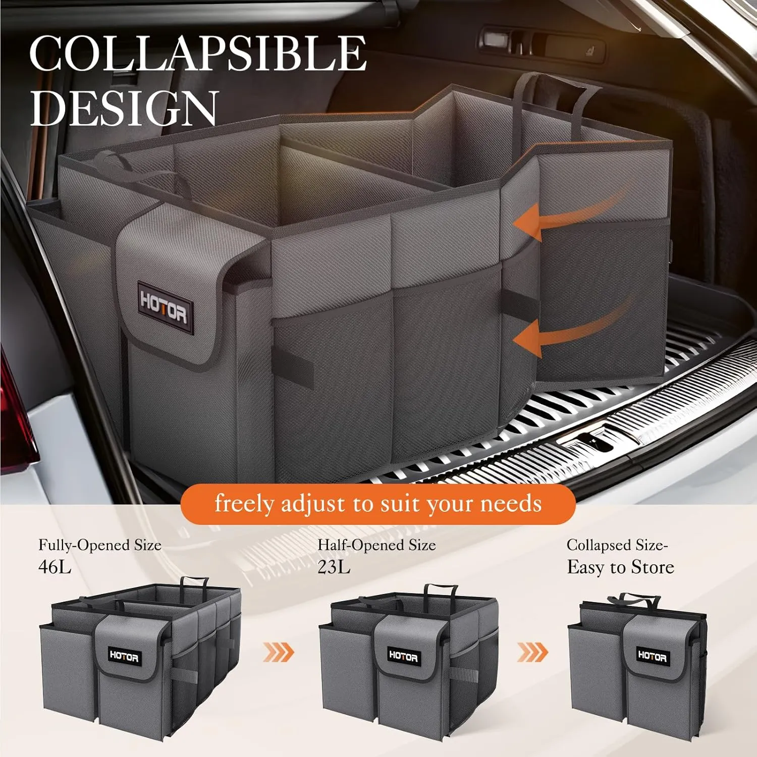 Foldable Car Trunk Organizer - Sturdy 2-Compartment Storage for Accessories & Tools