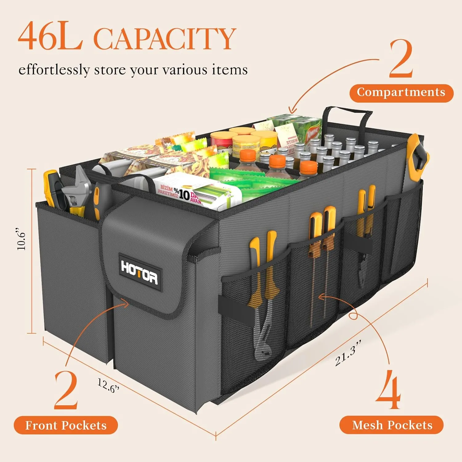 Foldable Car Trunk Organizer - Sturdy 2-Compartment Storage for Accessories & Tools