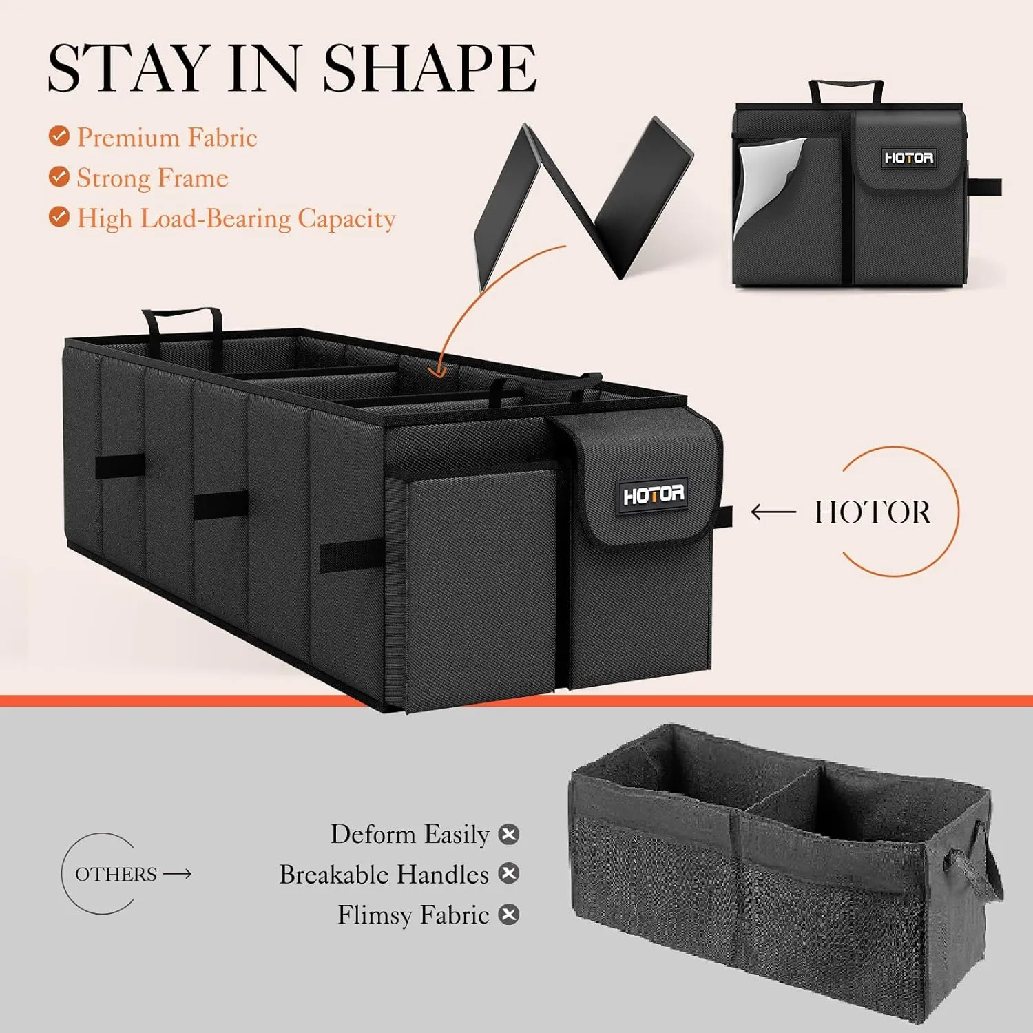 Foldable Car Trunk Organizer - Sturdy 2-Compartment Storage for Accessories & Tools