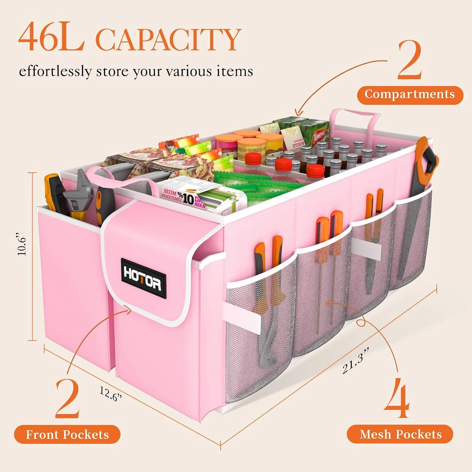 Foldable Car Trunk Organizer - Sturdy 2-Compartment Storage for Accessories & Tools