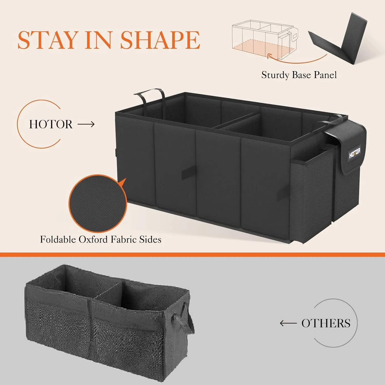 Foldable Car Trunk Organizer - Sturdy 2-Compartment Storage for Accessories & Tools