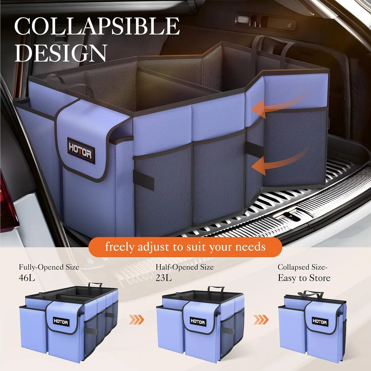 Foldable Car Trunk Organizer - Sturdy 2-Compartment Storage for Accessories & Tools