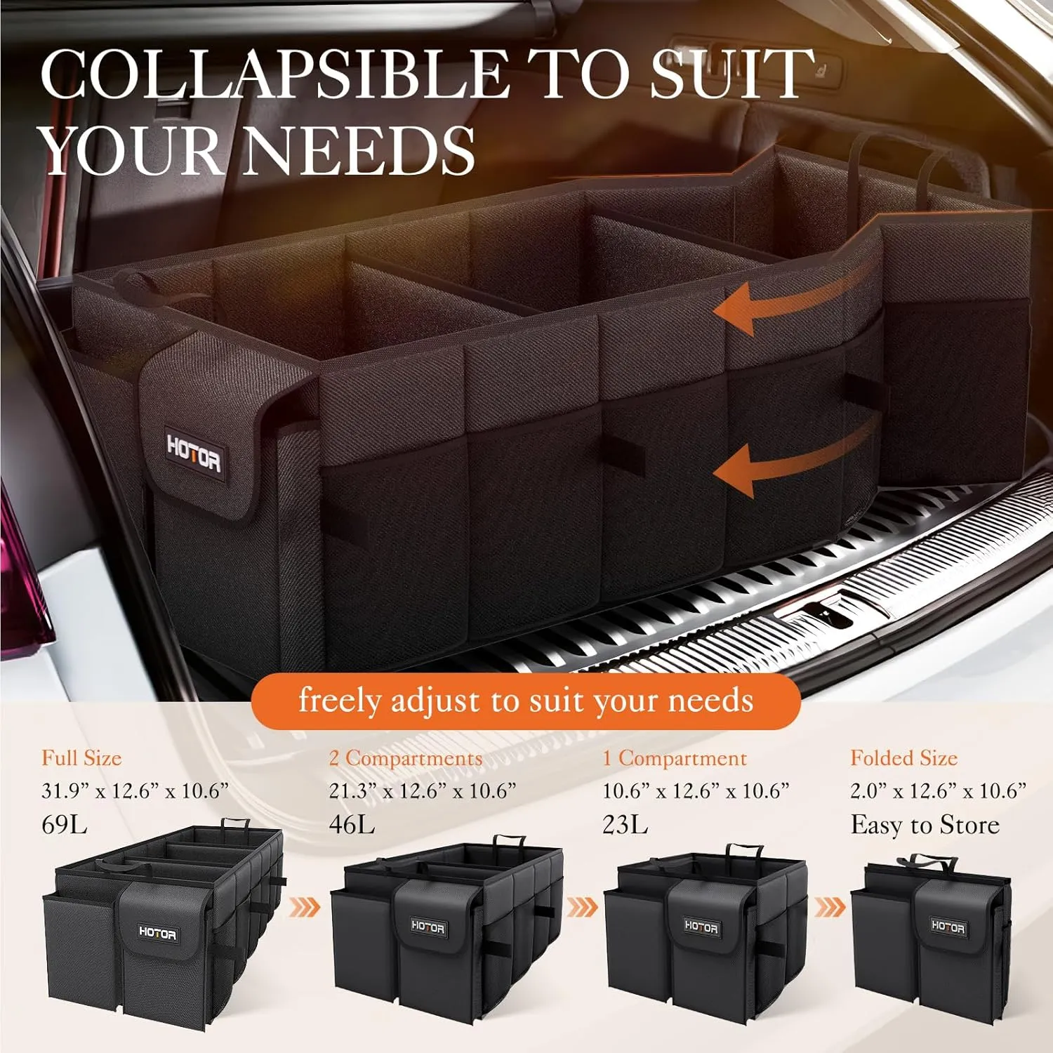 Foldable Car Trunk Organizer - Sturdy 2-Compartment Storage for Accessories & Tools