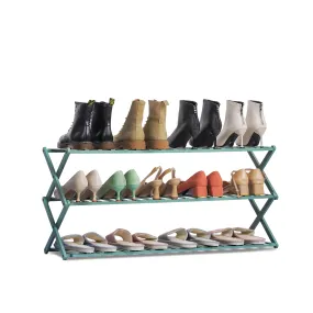 Foldable Multifunctional Shoe Rack Organizer - 3 Tier - Green