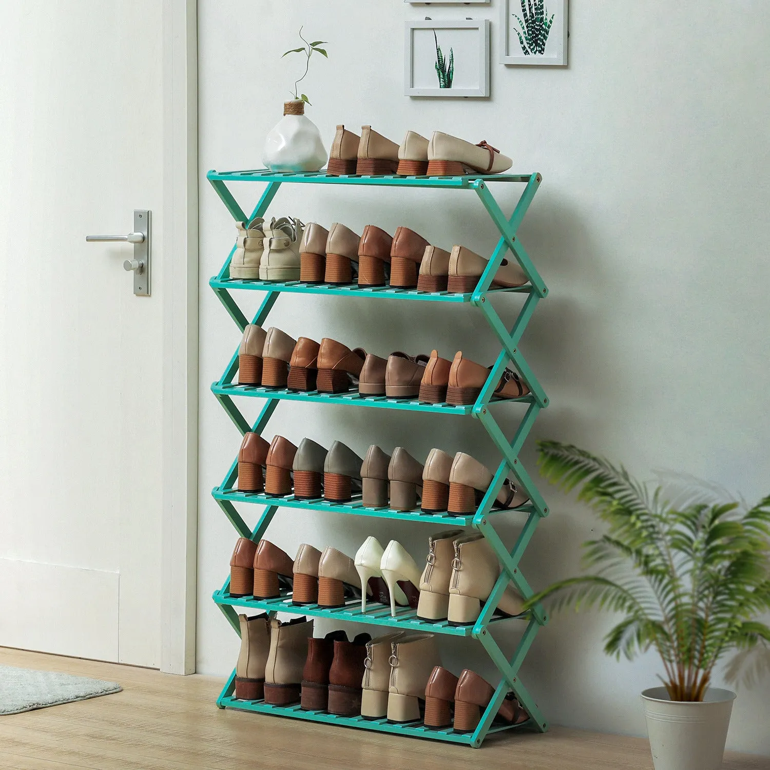 Foldable Multifunctional Shoe Rack Organizer - 6 Tier - Green