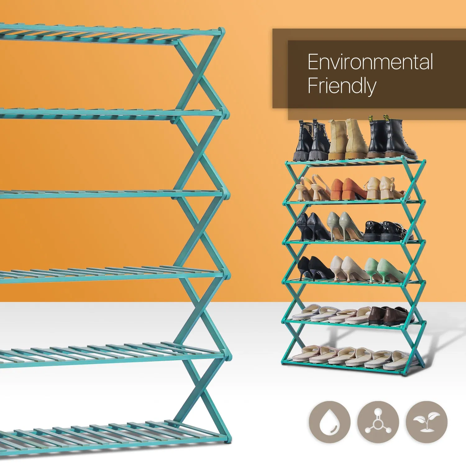 Foldable Multifunctional Shoe Rack Organizer - 6 Tier - Green