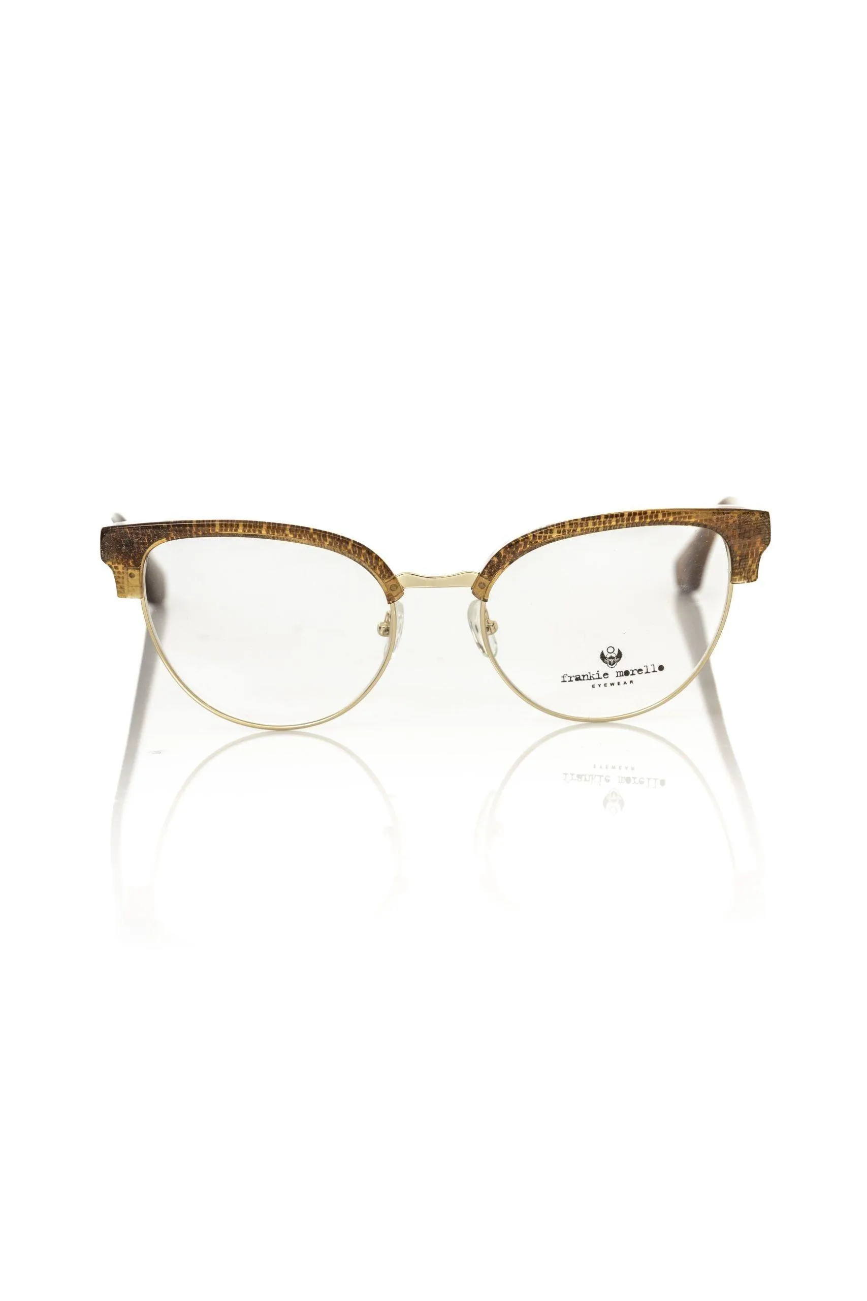 Frankie Morello Elegant Clubmaster Brown Glitter Eyeglasses