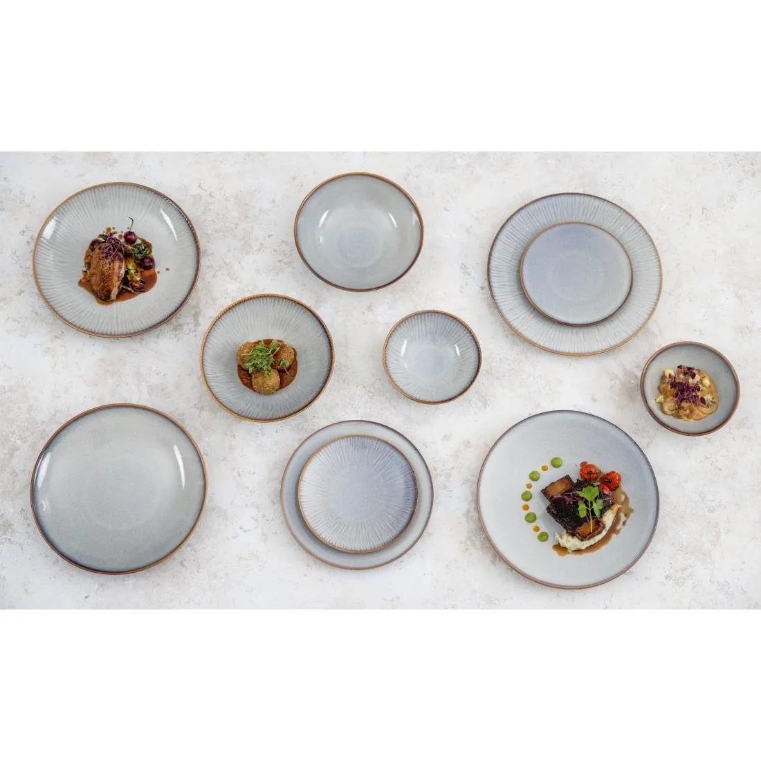 FU190 Olympia Drift Grey Plain Coupe Low Bowls 260mm (Pack of 4)