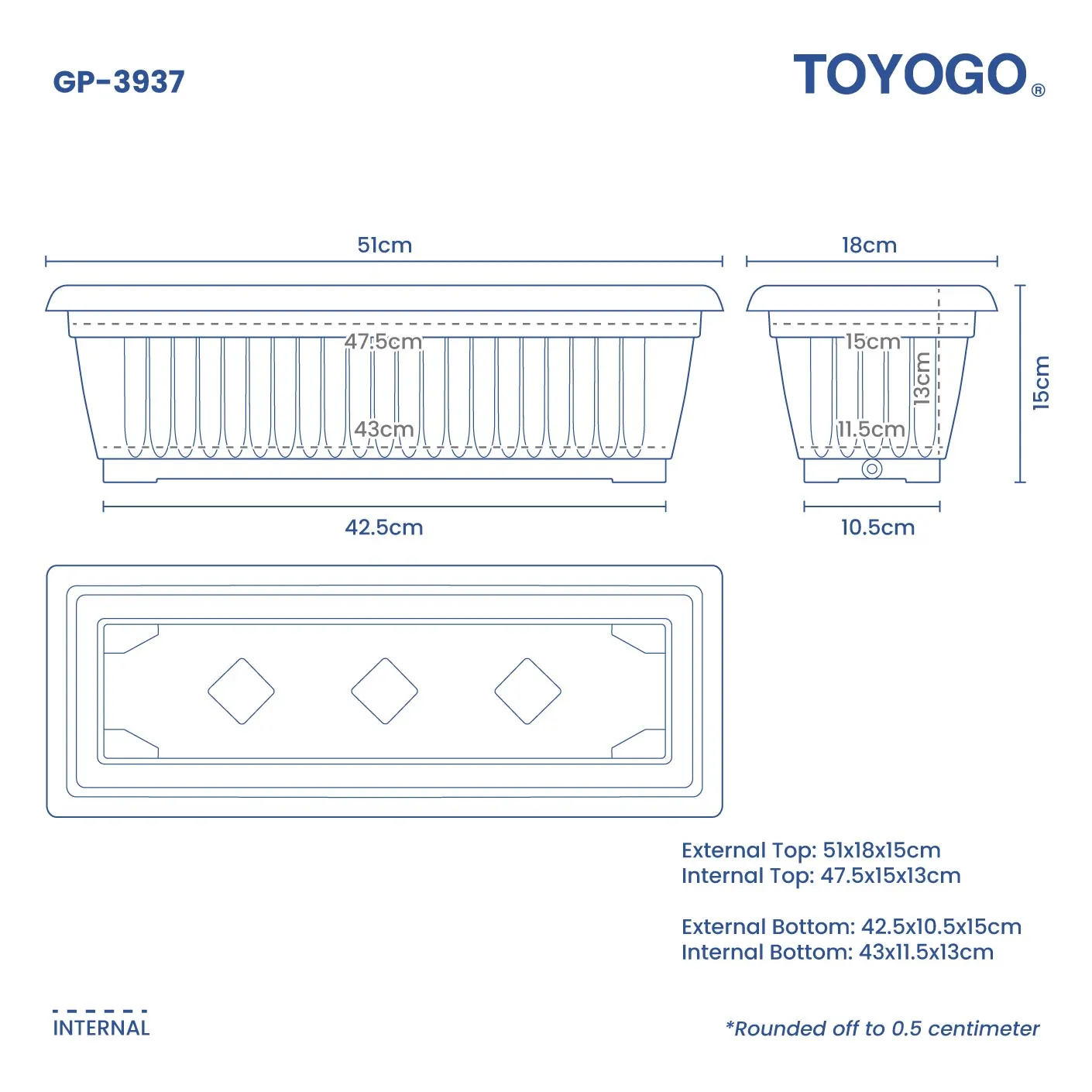 GARDEN POT LONG SHAPE (M) (GP-3937)