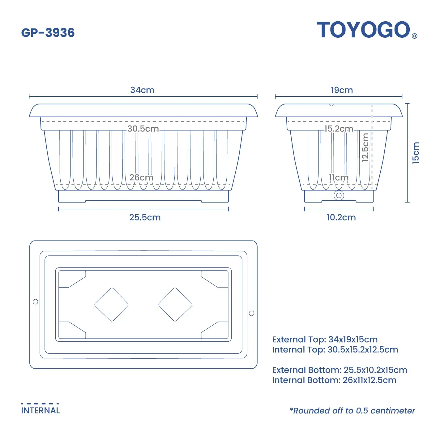 GARDEN POT LONG SHAPE (S) (GP-3936)