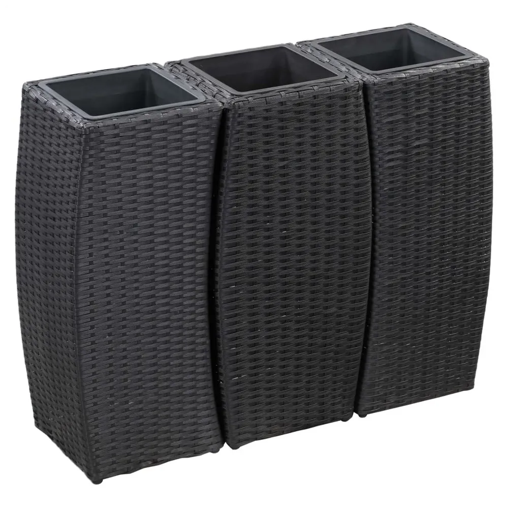 Garden Raised Beds 3 pcs Poly Rattan Black