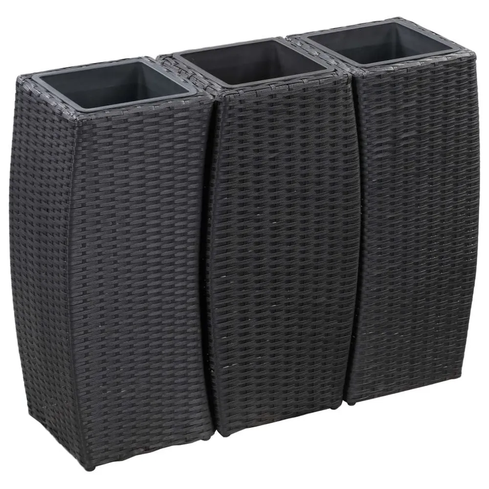 Garden Raised Beds 3 pcs Poly Rattan Black