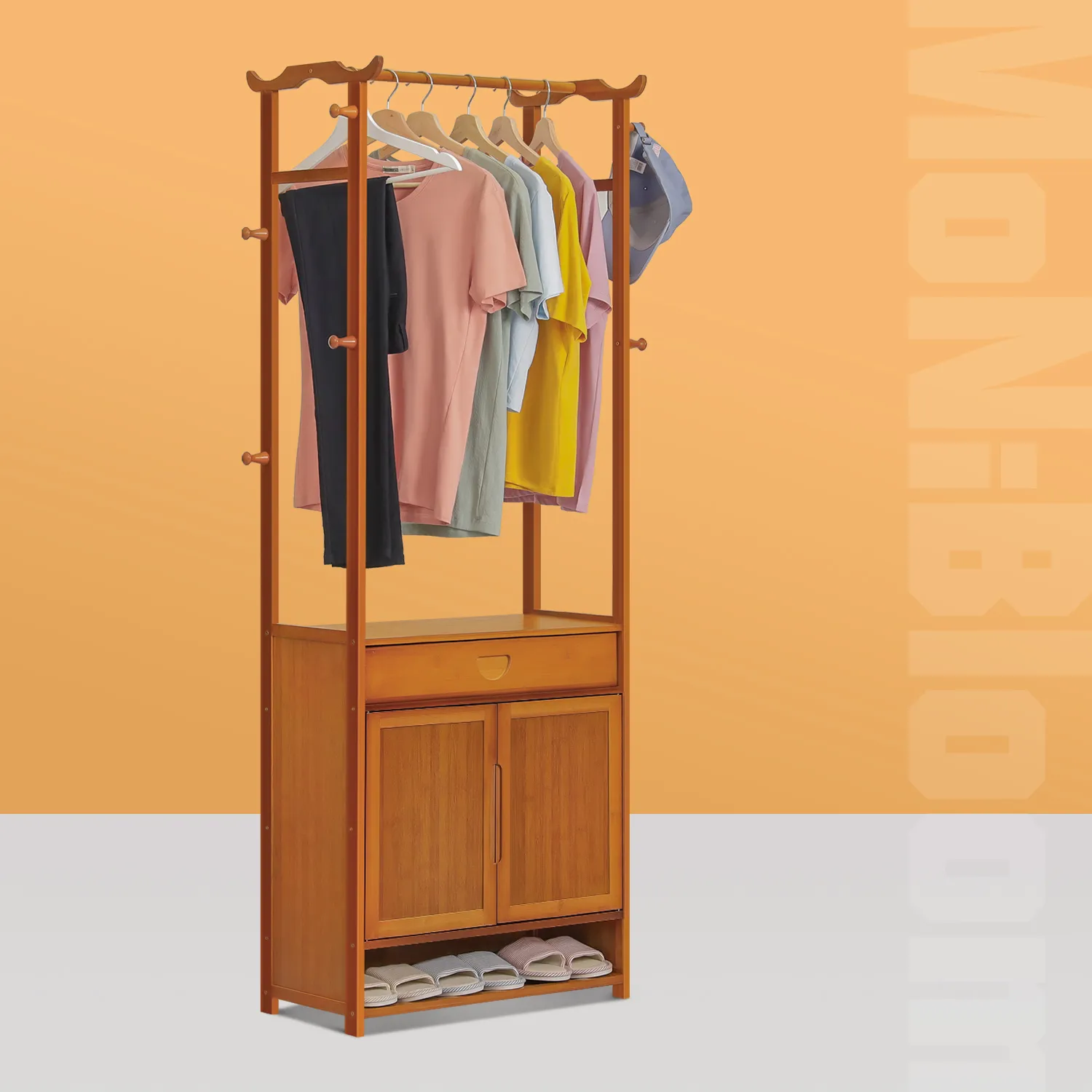 Garment Hanging Stand Rack - Double Door - with Shoes Storage & Drawer