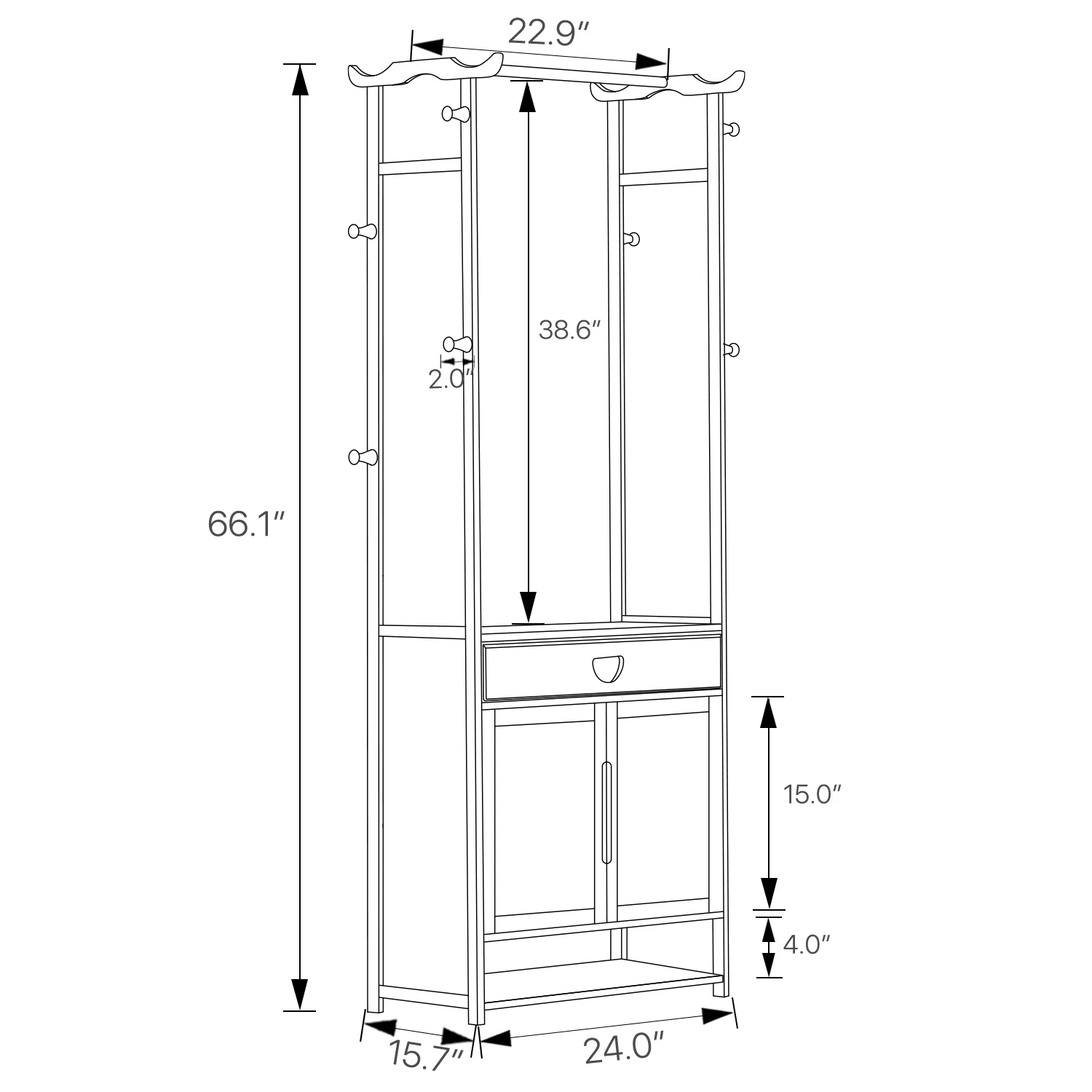 Garment Hanging Stand Rack - Double Door - with Shoes Storage & Drawer