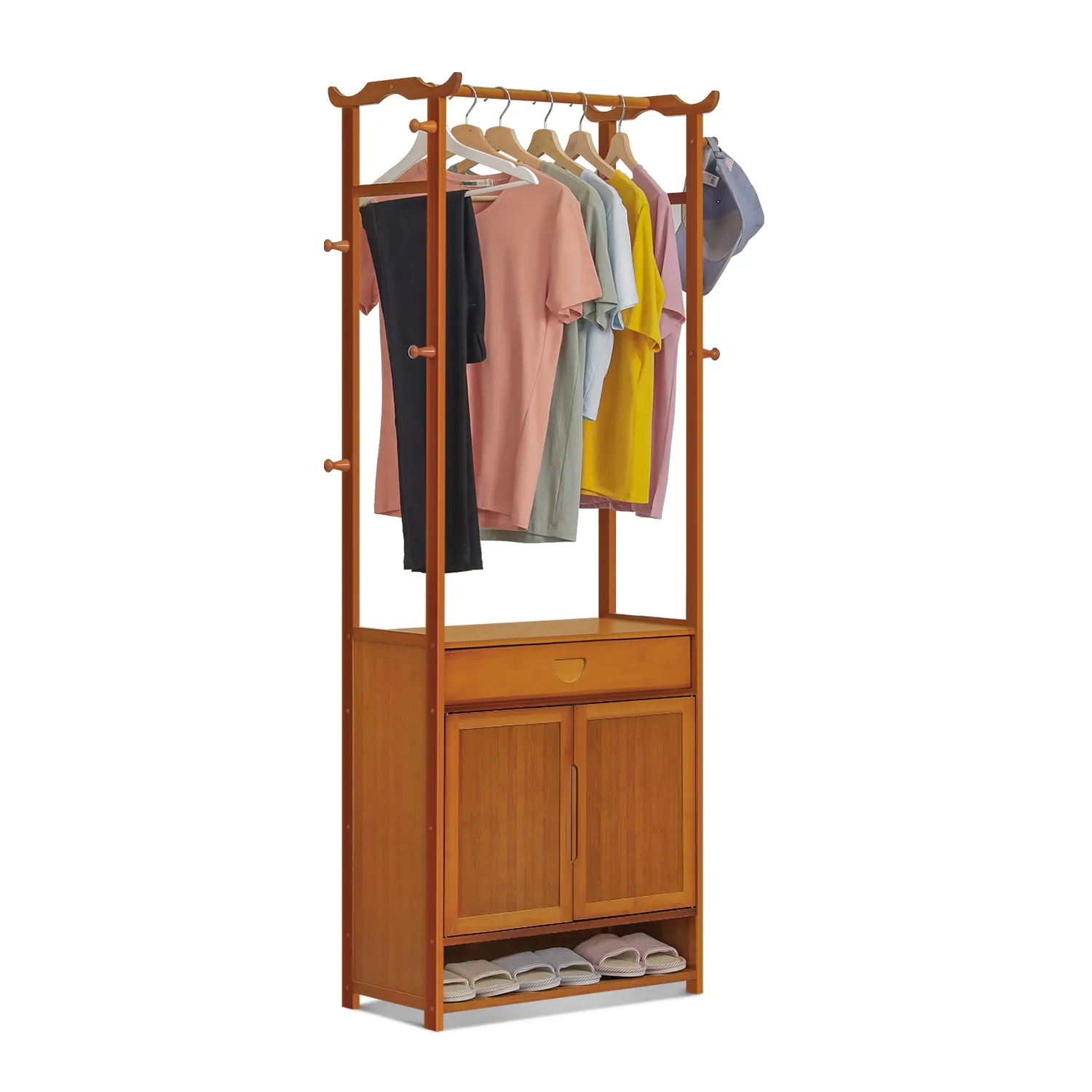 Garment Hanging Stand Rack - Double Door - with Shoes Storage & Drawer