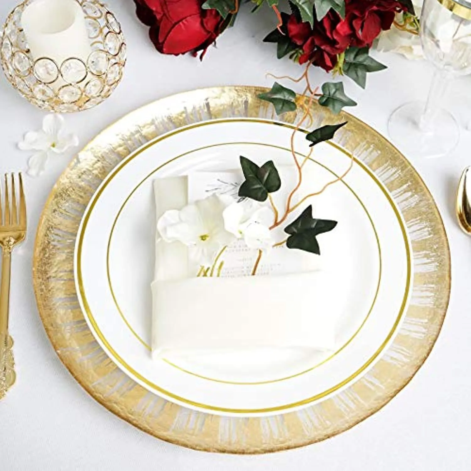 Glass Chargers for Dinner Plates - with Gold Rim - Set of 4