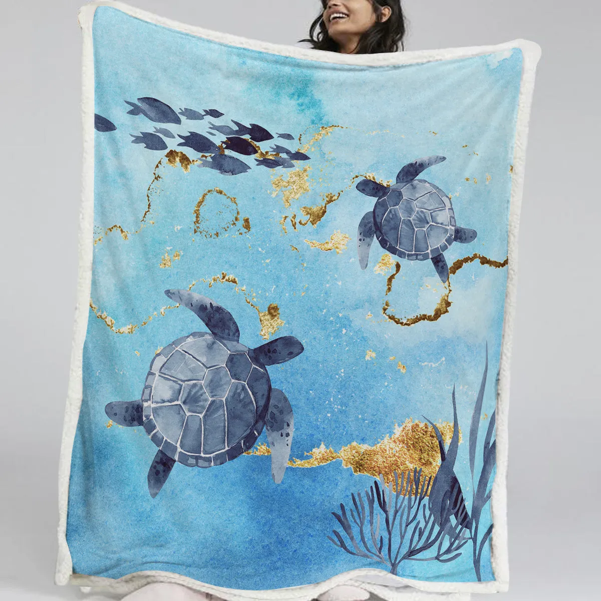 Golden Sea Turtle Bay Sherpa Blanket