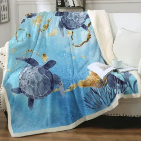 Golden Sea Turtle Bay Sherpa Blanket