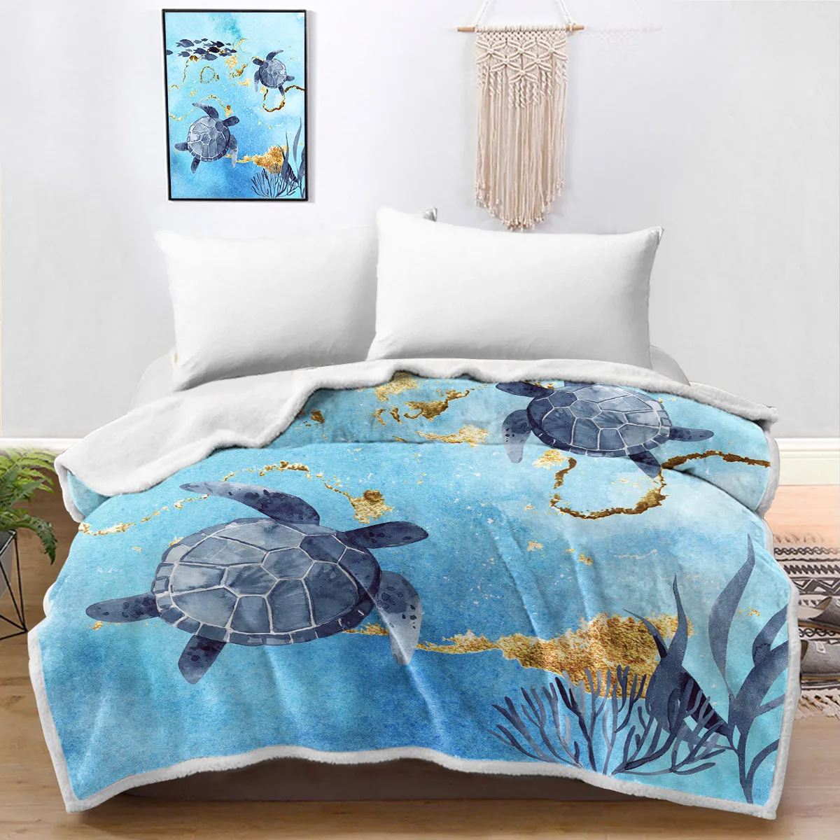 Golden Sea Turtle Bay Sherpa Blanket