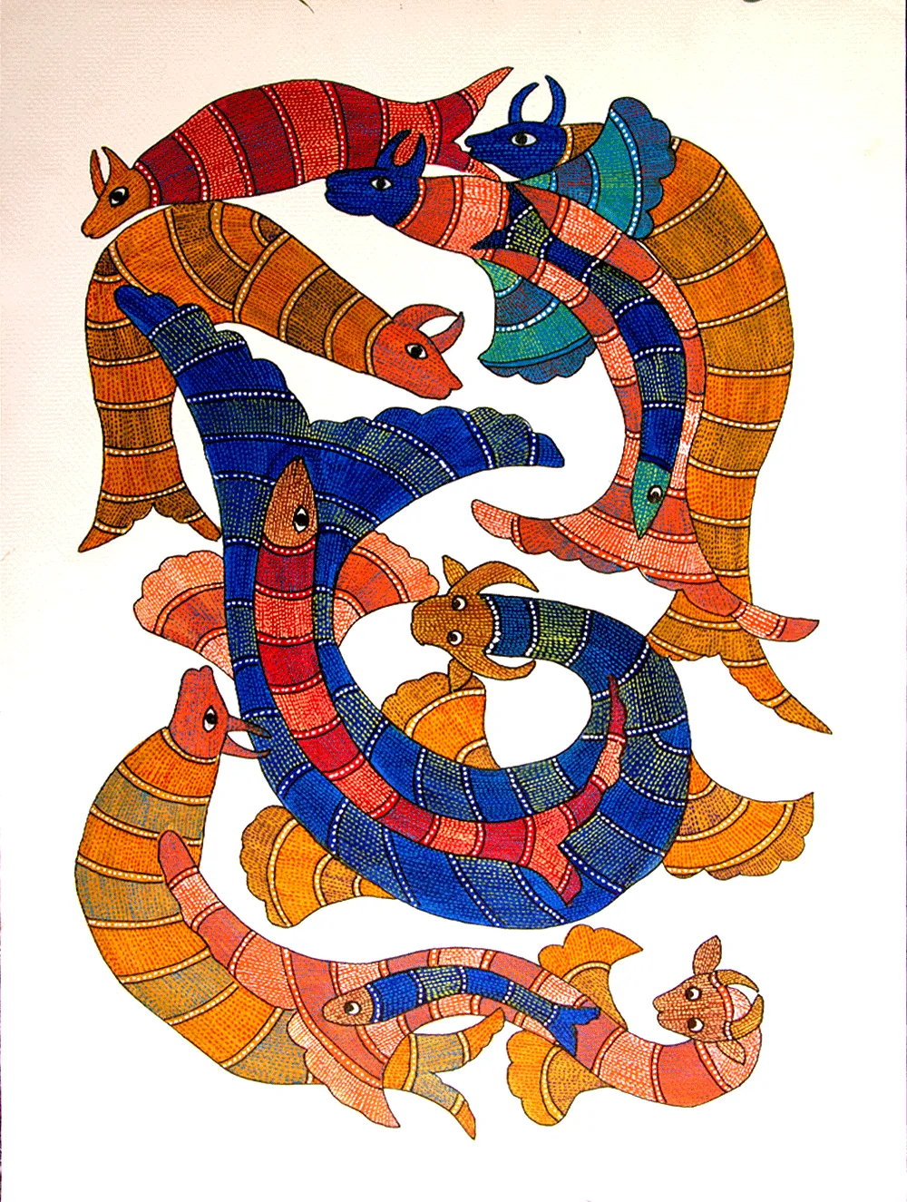 Gond Art Painting Large (20" x 14") - Sea Animals.