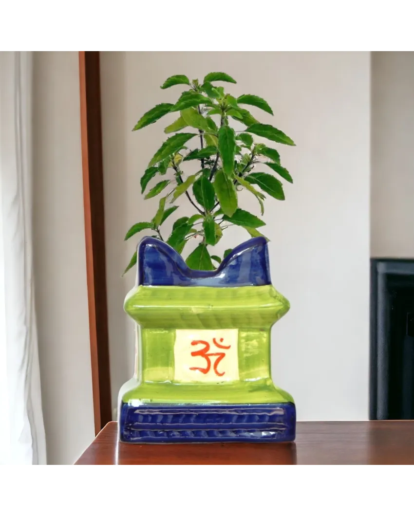 Green Tulsi Flower Ceramic Plant Pots |Plant Not Included