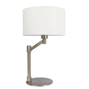 Horizon Brushed Nickel Table Lamp with On/Off Switch Curved Metal Base Linen Shade