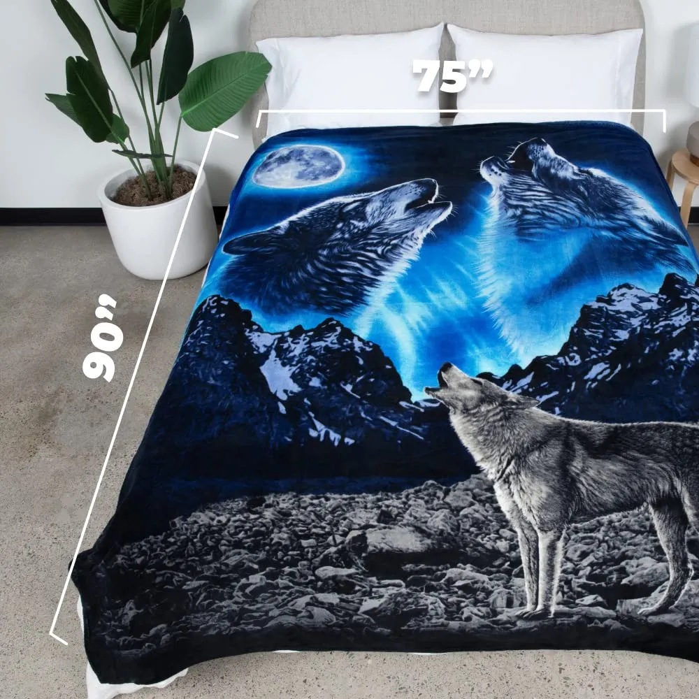 Ii Howling Wolf Fleece Blanket For Bed, 75" X 90" Queen Size Wolf Fleece